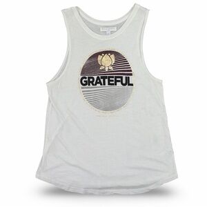 Spiritual Gangster GRATEFUL Graphic White Metallic Gold Tank Top Size Large